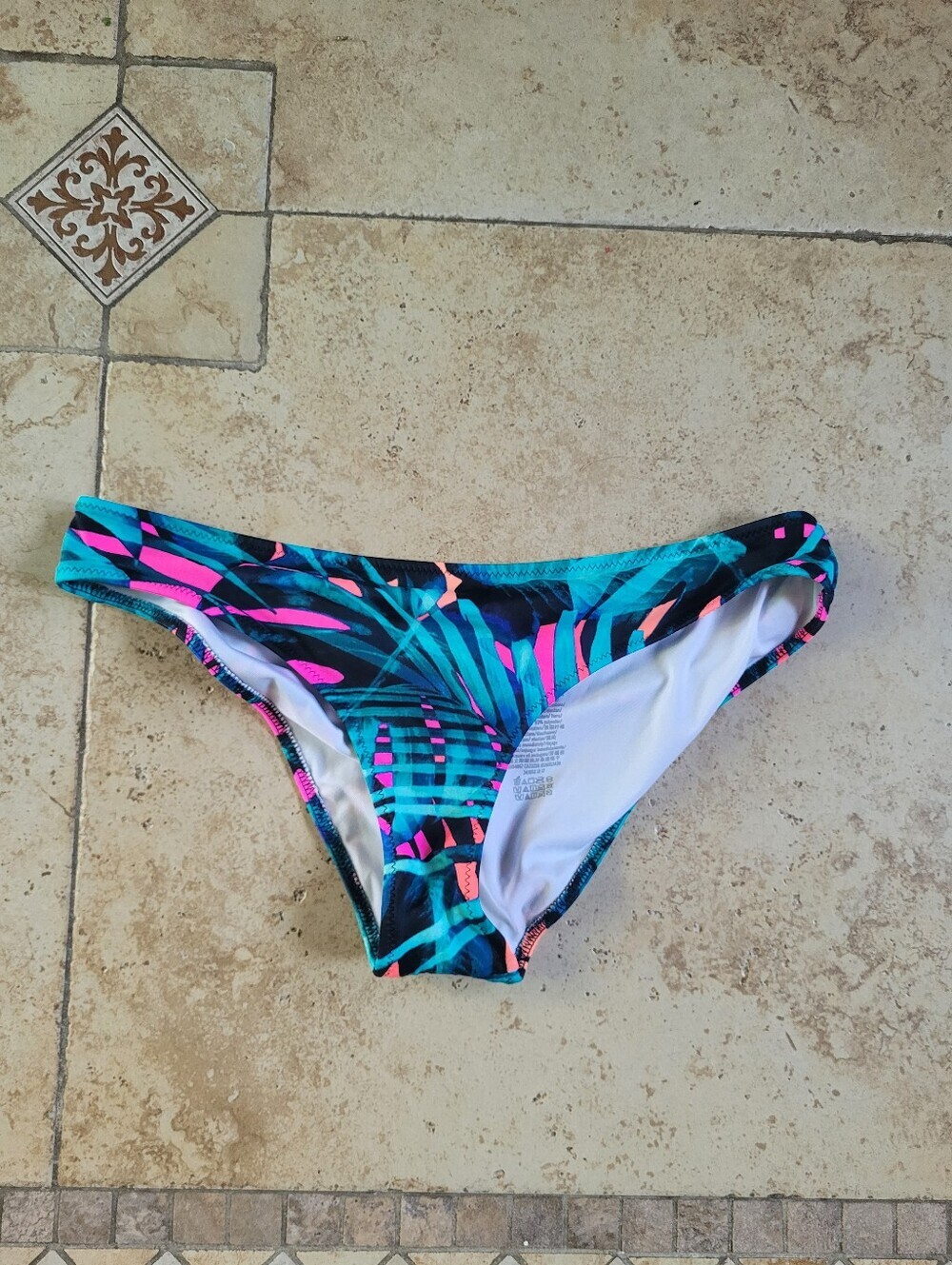 PINK Victoria's Secret Tropical Print Bikini Bottom - Teal & Neon Pink